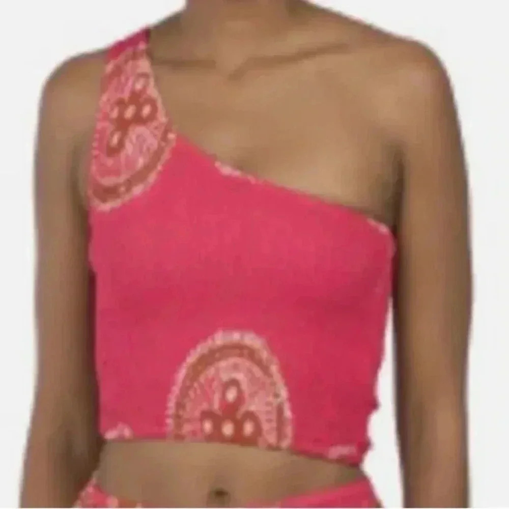 House of Harlow 1960 Small One Shoulder Crop Top Smocked 100% Cotton Hot Pink